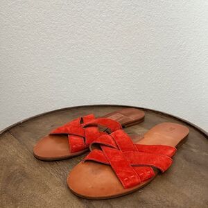 Frye Boots Red Suede Leather Carla Criss-Cross Open Toe Sandals Women's Size 8.5